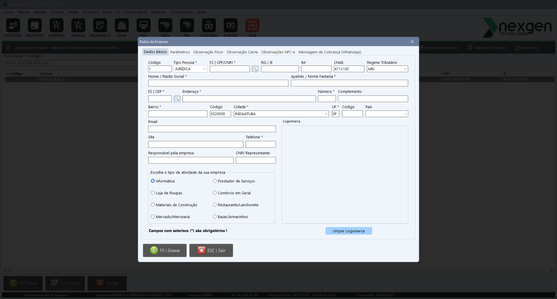 Parâmetros da Empresa